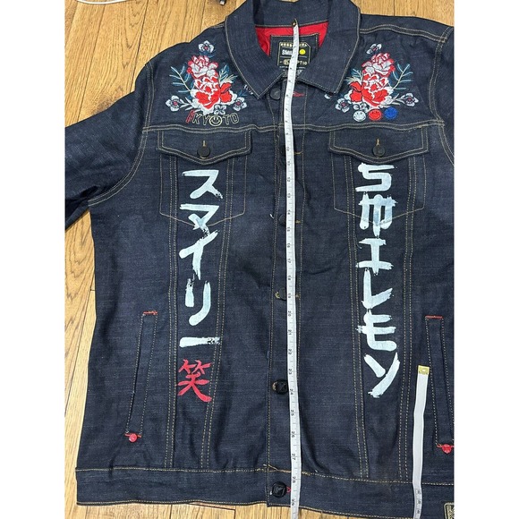 deKryptic Smiley Painted Dark Denim Jean Jacket Graphic Print Men’s Size 3XL - Picture 11 of 14